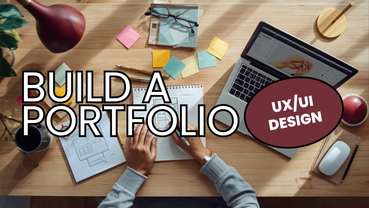 designer's desk with wireframe sketches and a laptop open to a UI design tool